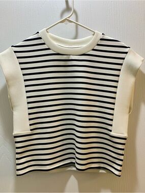 SPANX Ivory and Black Striped Sleeveless Crewneck